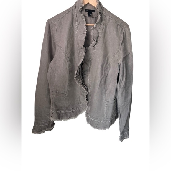 INC International Concepts Women's Gray Linen Ruffle Front Frayed Jacket Size XL
